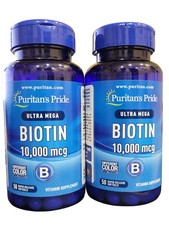 Puritan's Pride Premium Ultra Mega Biotin 10,000mcg, 50 Count Pack of 2 SEALED
