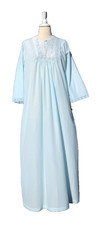 Vtg 60s-70s NWT NOS Val Mode Baby Blue Long Nightgown Embroidered Sz L
