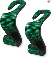 2PCS Car Seat Hooks, Bling Car Rhinestone Headrest Hooks, Universal Bling Green