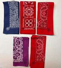6 Vintage Bandanas Wamcraft Paisley Floral USA Cowboy Western Hippy Boho
