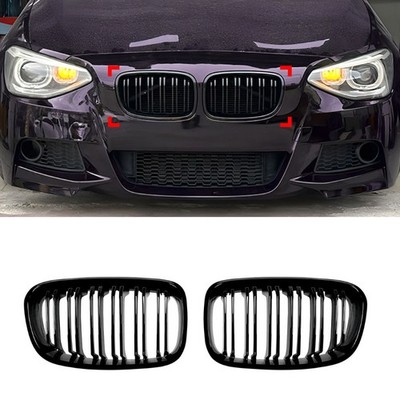 For 2011-2014 BMW 1-Series F20 F21 Glossy Black ABS Dual Line Front Grille Trim