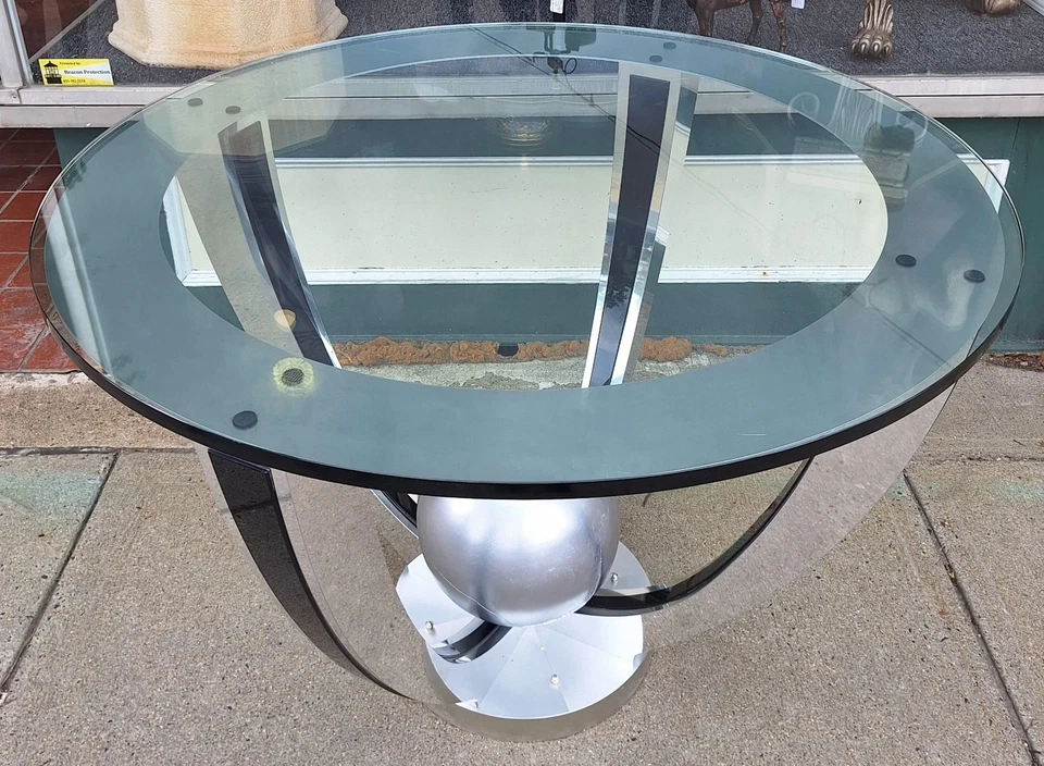 Mesa superior de vidrio cromado y lacado negro Art Deco de diseño de los años 80 Foto 4 de 4