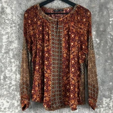 Gypsy 05 Global Village Sz S Silk Abstract Print Blouse Long Sleeve Boho Artsy