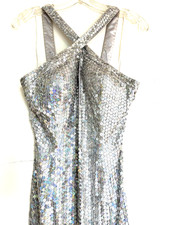 Stunning Papell Boutique Beautiful Silver Hologram Sequin Dress Size 6