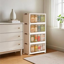 4Tier Plastic Stackable Storage Boxes with Wheels Folding Storage Bins Organizer