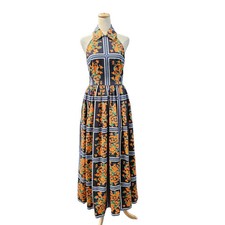 Carolina Herrera Multicolor Halterneck Striped Floral Print Maxi Dress Size 6
