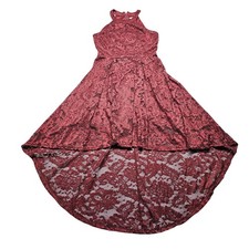 Dressy-star Women's Burgundy Floral Lace Halter High-Low Cocktail Dress Size L.