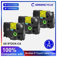 3PK 0.94" Compatible for Brother TZ-651 TZe-651 Black on Yellow Label Tape
