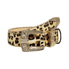 All Matching Waist Belt Engraved Buckle Waistband Beaded Trim Leopard Waiststrap