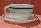 Pyrex PYR7 Cup & Saucer Corning Vintage Milk Glass  Tableware Restaurant Blue &