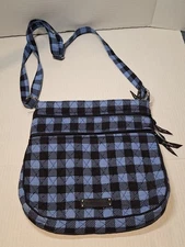 Vera Bradley Crossbody Purse, Plaid, Cotton, Blue/ Black, Large, Pockets