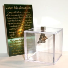 Meteorite and Display Cube 7.0 gram Genuine Campo del Cielo Meteorite with COA