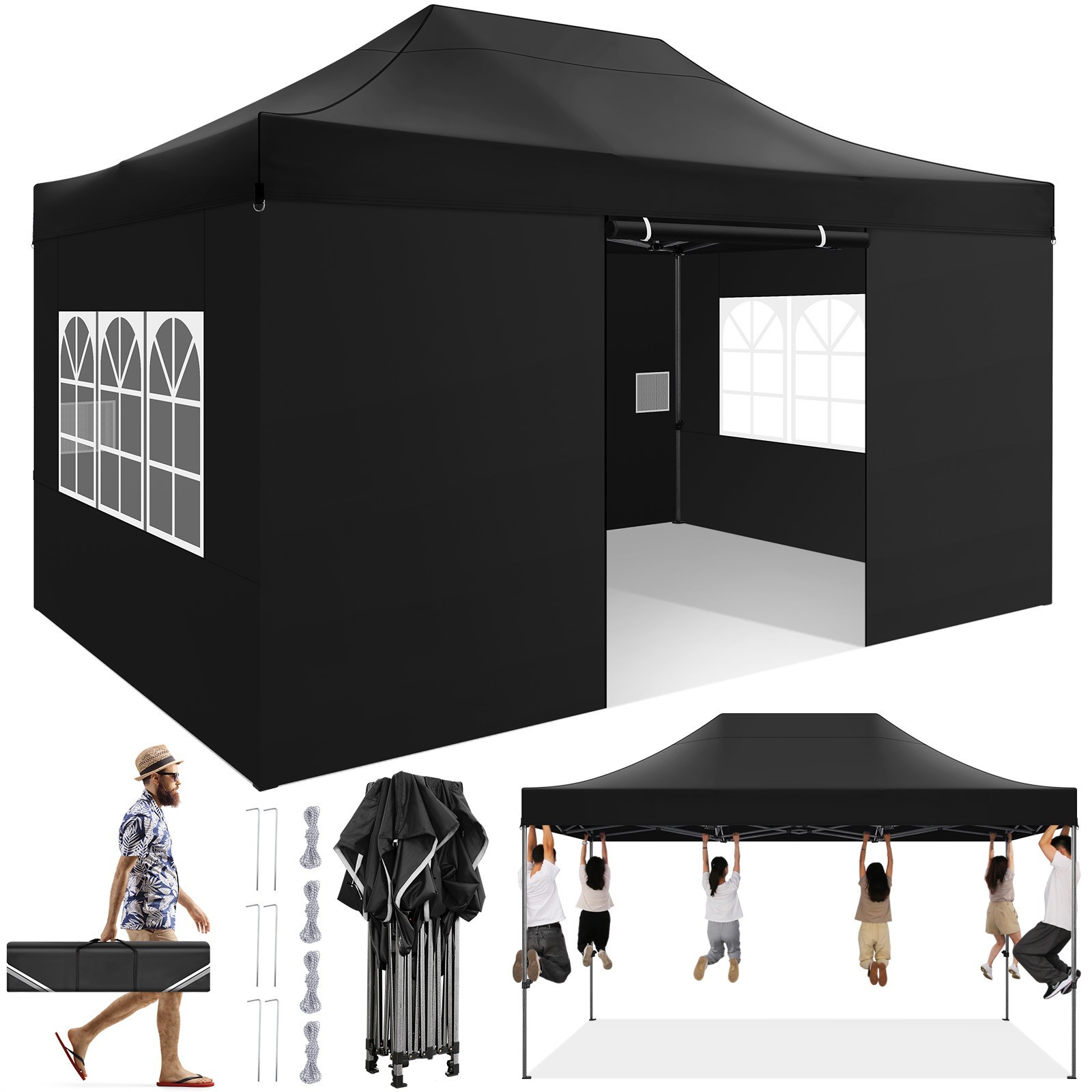 10x15 Heavy Duty Pop up Canopy Commercial Waterproof Outdoor Tent w/ 4 Sidewalls