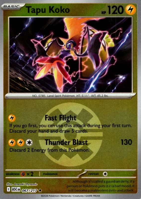 Pokemon Tapu Koko (67/575) Ascended Heroes NM REVERSE HOLO- Quick Ball