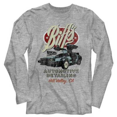Back To The Future Shirt Movie Biffs Auto Mens Long Sleeve Grey Heather Cotton  
