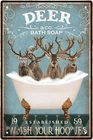 Funny Deer Decor Vintage Bathroom and Bathtub Metal Tin Sign Decor Deer Pet love