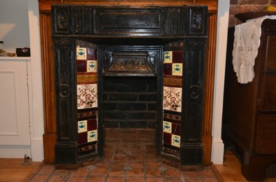 Antique Cast Iron Fireplace Surround With Decorative Tiles