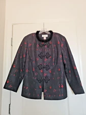 VTG Elana by Tanner Asian Design Beaded Closures Mink Collar Blazer Jacket Sz 16