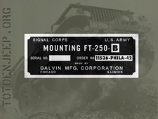 plate plaque plaquette FT250 B  SUPPORT RADIO BC620 659 jeep willys gi us ww2 