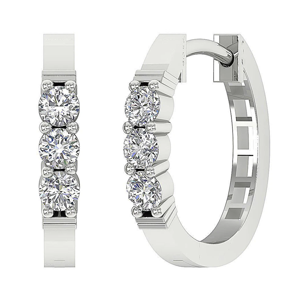VS F 0.50 Ct Lab Grown Round Diamond Hoops Earrings 10K Two-Tone Gold Prong Set - Image 2 of 4