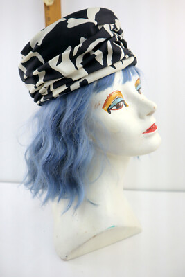Vtg 50s Ladies Turban Hat Black & White-Size 6-Union Hatters,Cap& Millinery wBox