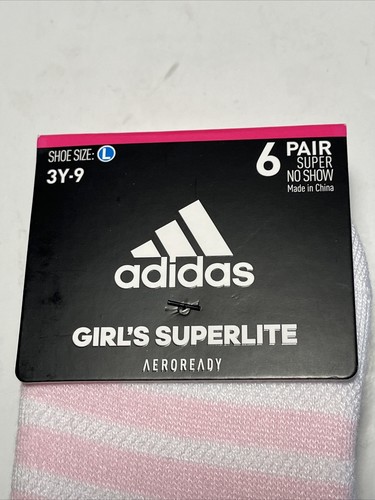 adidas Sneaker Socks Girl 3Y-9 Superlite Aeroready 6 Pair No Show Stretch Active - Picture 6 of 22