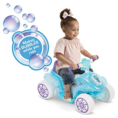 Huffy Disney Frozen Electric Ride-On Quad Toddler 4-Wheel Bubble Maker Vehicle