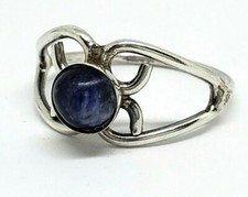 Stunning Dainty Open Scroll Work Deep Blue Round Stone in Sterling Silver Ring