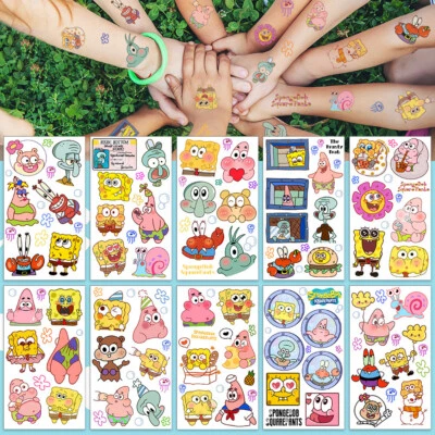 10 Sheet Spongebob Patrick Star Temporary Tattoo Stickers Girls Kids Summer Gift
