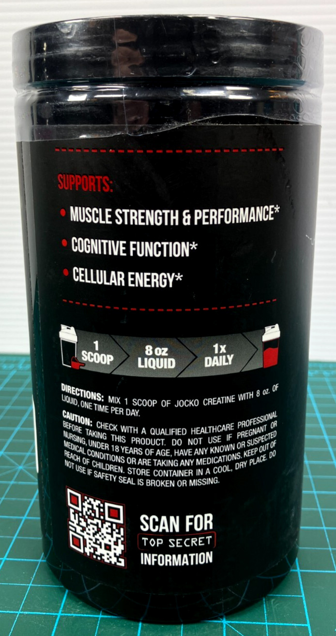 JOCKO Creatine Monohydrate Powder 400 Grams 16 Ounces Unflavored 90 Servings New