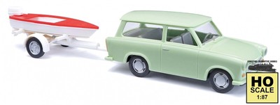 Busch 53213 HO 1:87 Trabant P601 Kombi/Wagon w/ Boat & Trailer