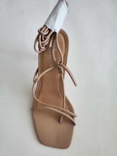 Mixx Shuz Zofi Women's High Heel Sandal Buff Natural Black Ankle Wrap Thong  - Afbeelding 12 van 12