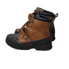 Polo Ralph Lauren Brown Black Ankle Duck Boots Boys Size 5 Faux Leather FLAWS