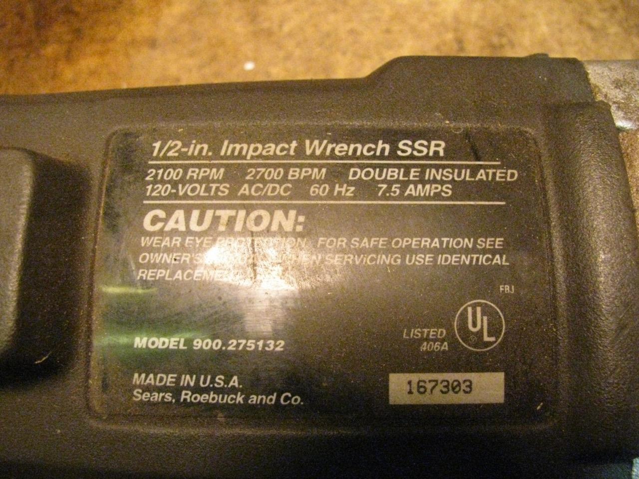 Craftsman 900.275132 1/2" Electric Impact Wrench eBay