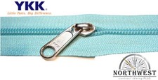 YKK Nylon Coil Zipper Tape 8 Turquoise 10 yards with 10 Nickle Zipper Sliders
