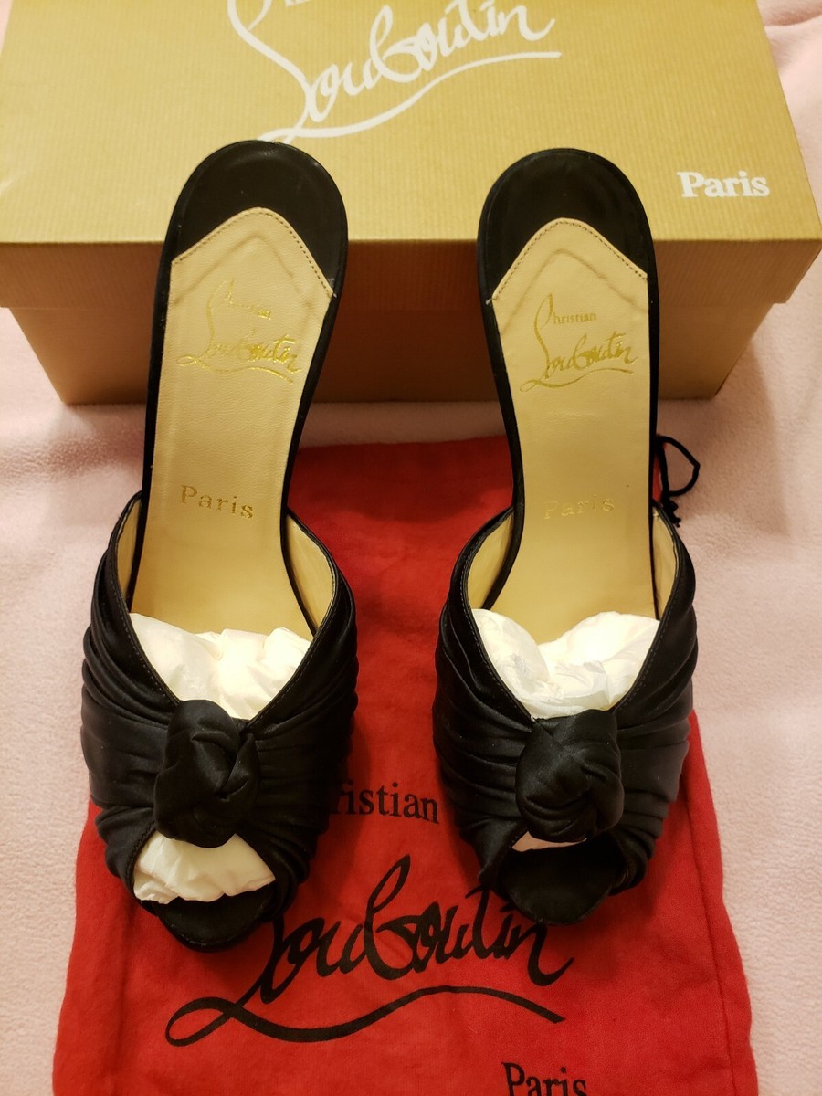 Christian LOUBOUTIN MADELEINE SATIN BLACK SANDALS SLIDES SIZE