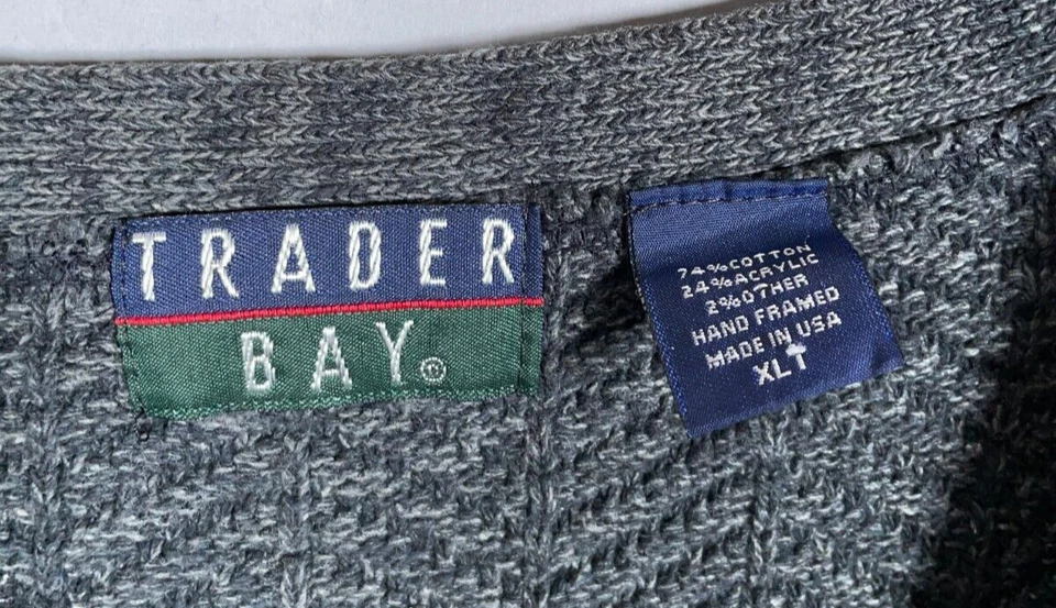 VTG 90s Textured Cotton Cardigan Adult XL Tall Gray Heavyweight Knit USA Made - Image 4 of 4