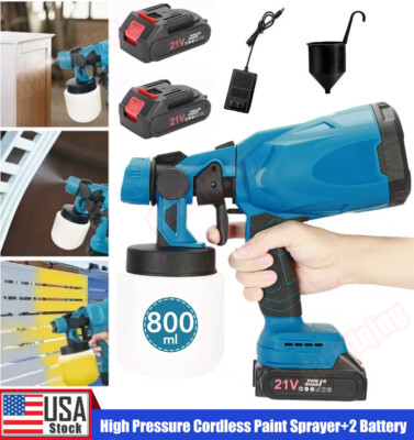 #ad High Pressure Cordless Paint Sprayer With 2 Batteries Electric HVLP Spray Gun US $40.99