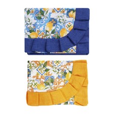 Tovaglia Tavola Copritavola Plastificato Loneta Limoni Orlo Giallo Blu 6 12 post