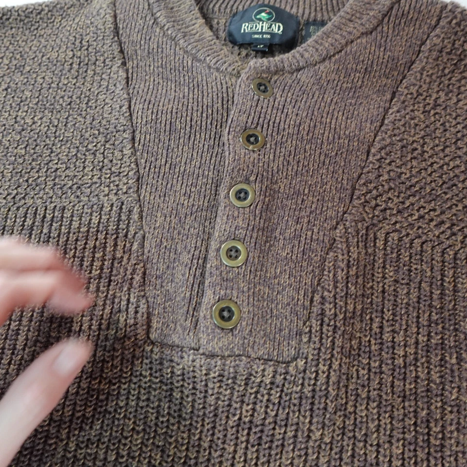 Suéter Henley Vintage Cabeça Vermelha Masculino Grande Alto Marrom Pescador Grosso Chunky Top - Imagem 4 de 4