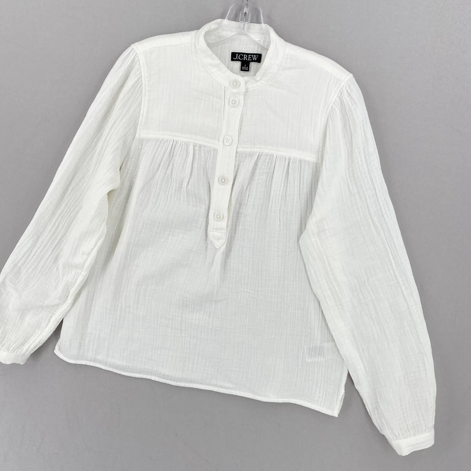 J.Crew Fresco Top In Soft Gauze For Women Size Small White Long Sleeve Boho EUC - Image 4 of 4