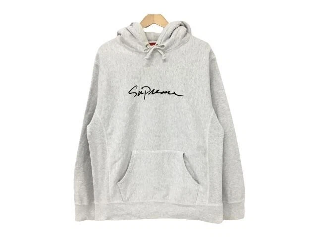 Supreme 18FW Classic Script Sweat Logo Broderie Pull Parka Gris M