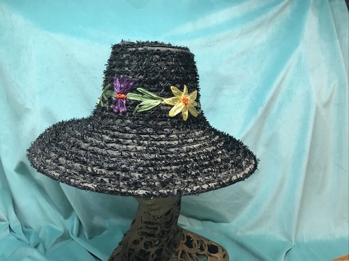 vintage straw hat 1940s 50s Beach Black 