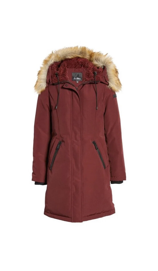 Sam Edelman Burgundy Parka Women's XS Faux Fur Trim Hood Down Fill Winter  Coat | eBay