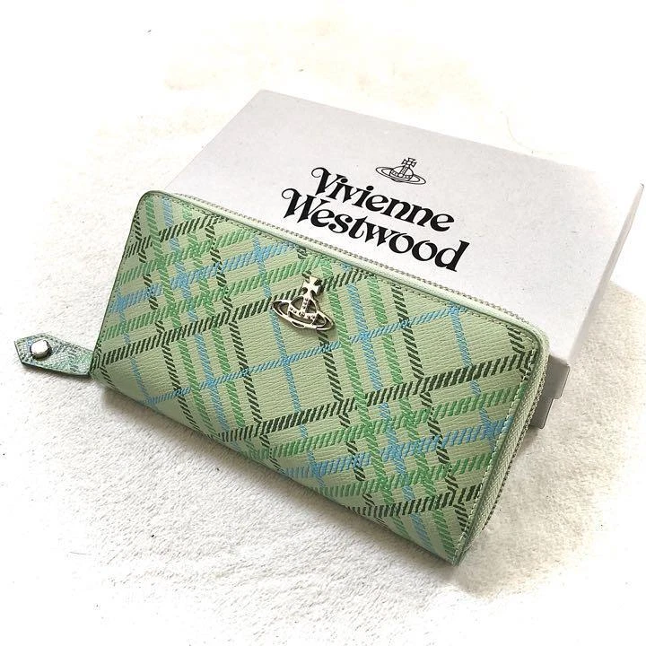 Vivienne Westwood Round Zip Long Wallet Green Tartan