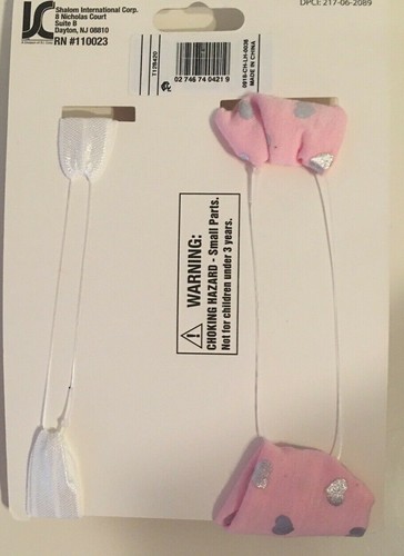 Baby Girl Headwraps 2 Pieces Pink Silver Hearts Bow Soft Shiny So’ Dorable NEW - Picture 2 of 11
