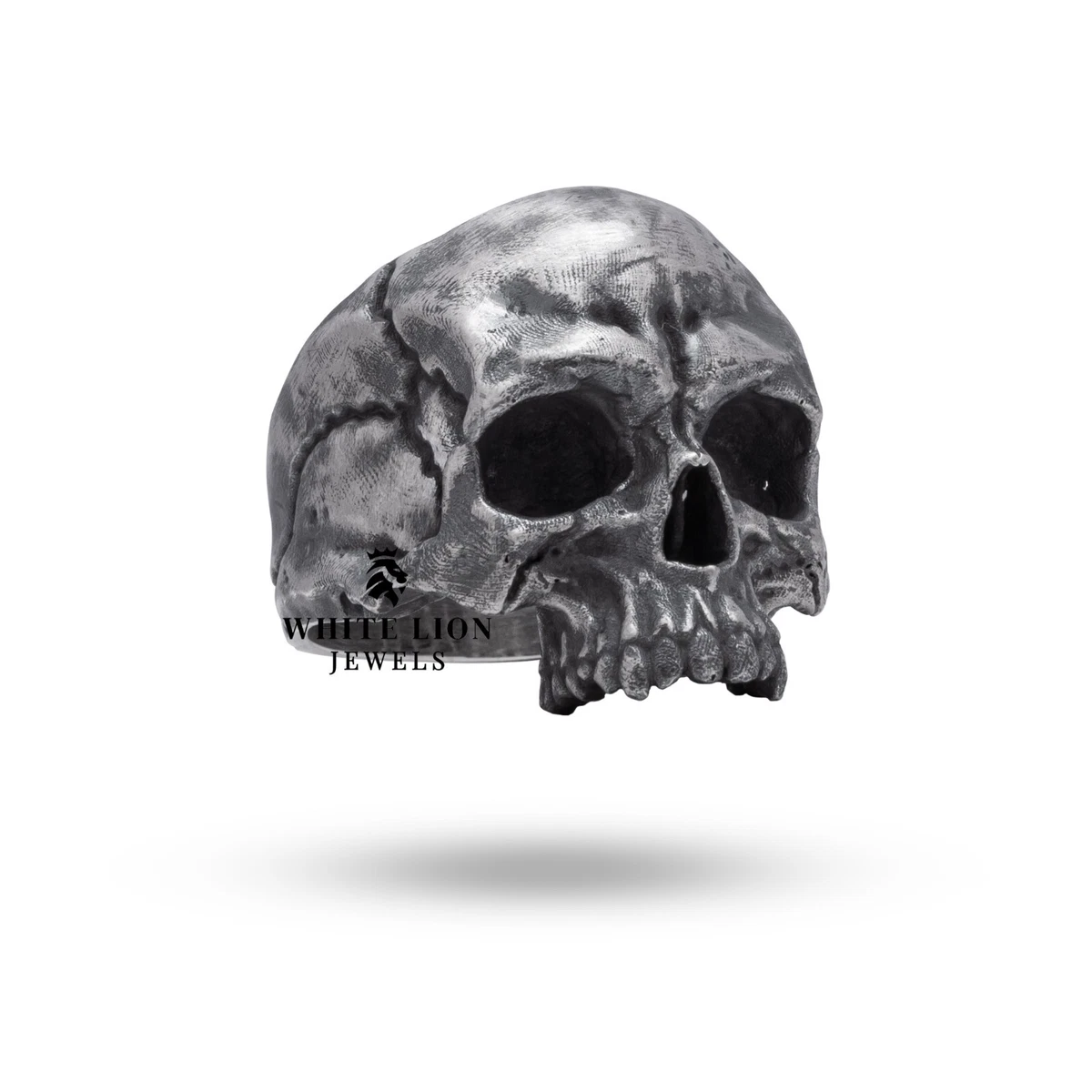 Set 4 Anelli Regolabili Uomo: Teschio E Testa Di Leone, Stile Biker Punk, Acciaio Inox, Per Halloween
