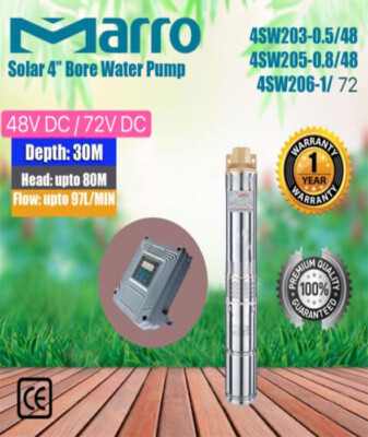 4” Deep Well DC Solar Bore Water Pump Submersible 48V/72V 0.5/0.8/1KW ...