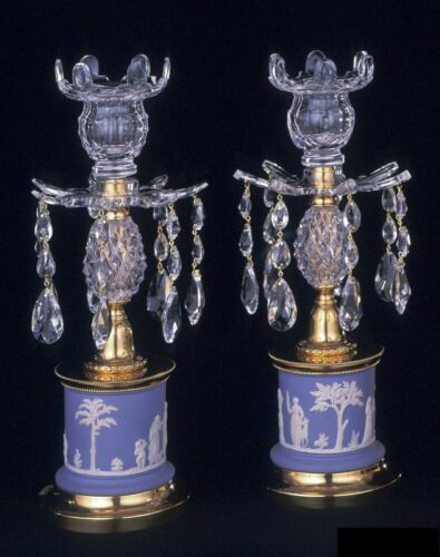 Par de candelabros de mesa ingleses del siglo XX con bases de jaspe de madera de cuña - Imagen 1 de 1