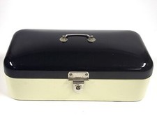 Boîte À Pain En Émail Vintage Néerlandaise – Crème Blanche Avec Couvercle Noir